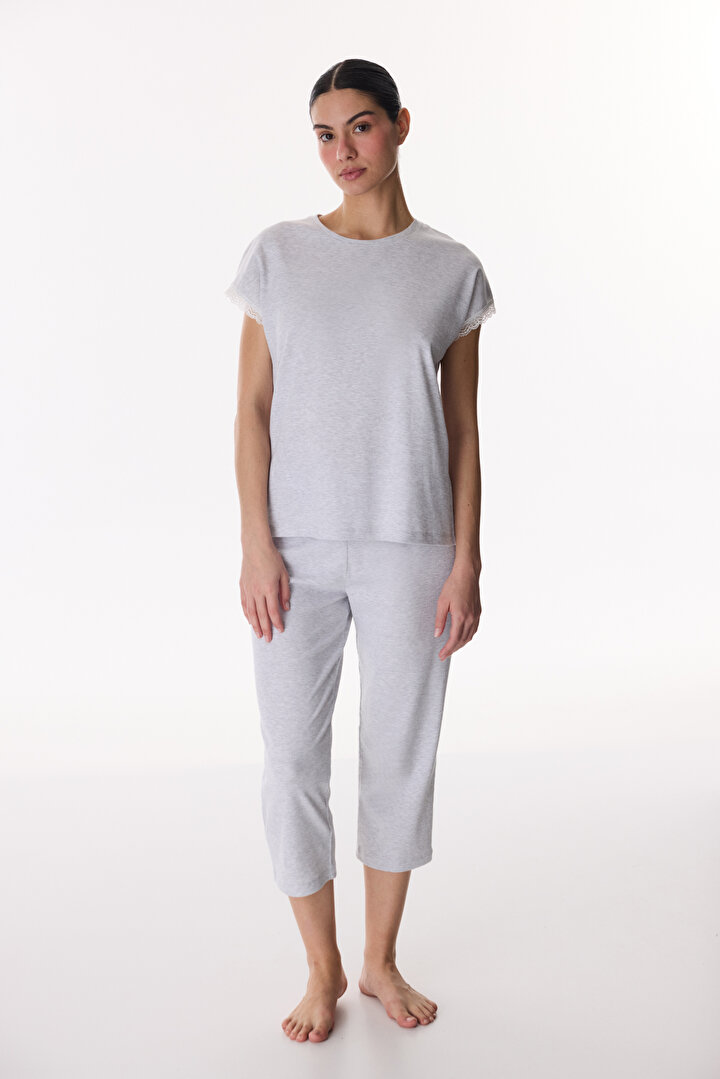 Açık Gri Chloe Grey Kapri Pijama Takımı - 1