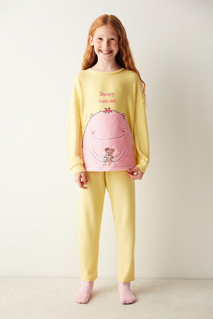 Girls Sleepy Monster Yellow Pyjama Set - 1