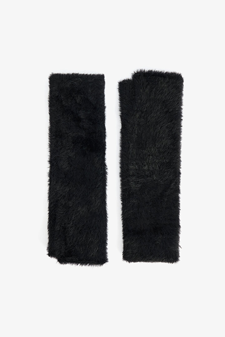 Siyah Yumuşak Dokulu Uzun Eldiven - 1