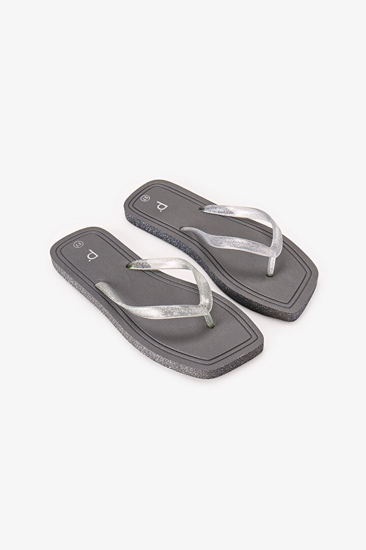 Beige New Shiny Glittery Slippers - 2