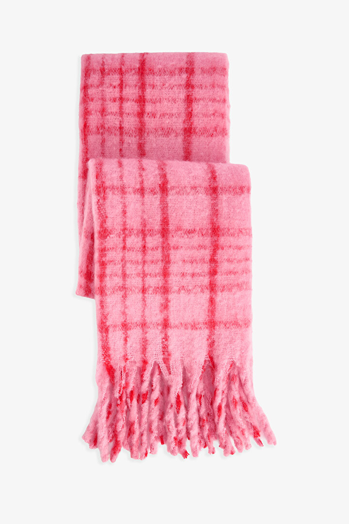 Şeker Pembe Clara Çizgili Yumuşak Dokulu Atkı - 1