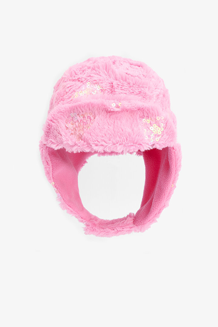 Pembe Kız Çocuk Mia Payetli Yumuşak Dokulu Bere - 1