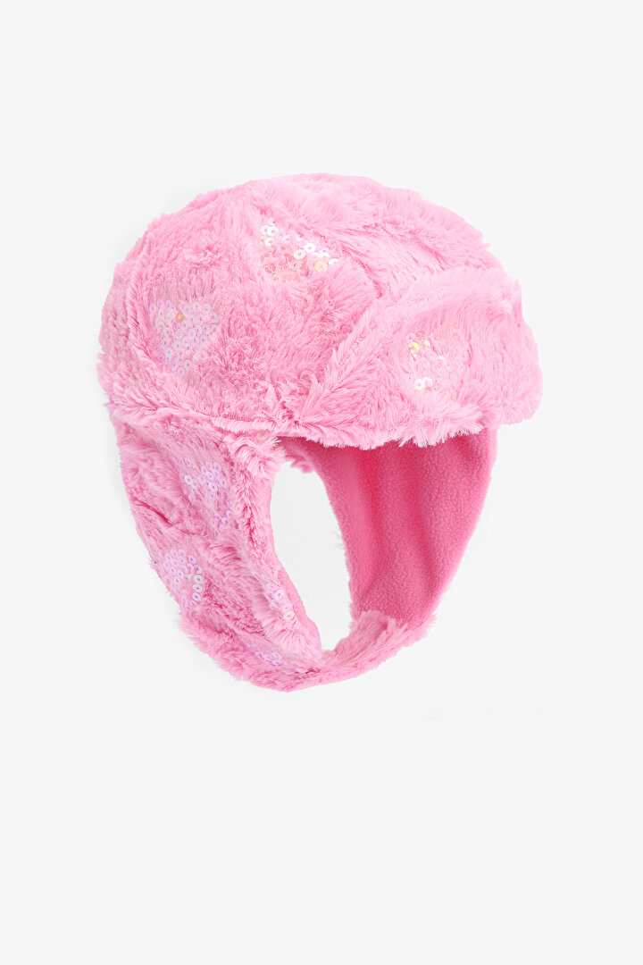 Pembe Kız Çocuk Mia Payetli Yumuşak Dokulu Bere - 2