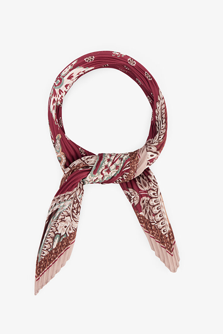 Bordo Denisa Şal Desenli Bandana - 1