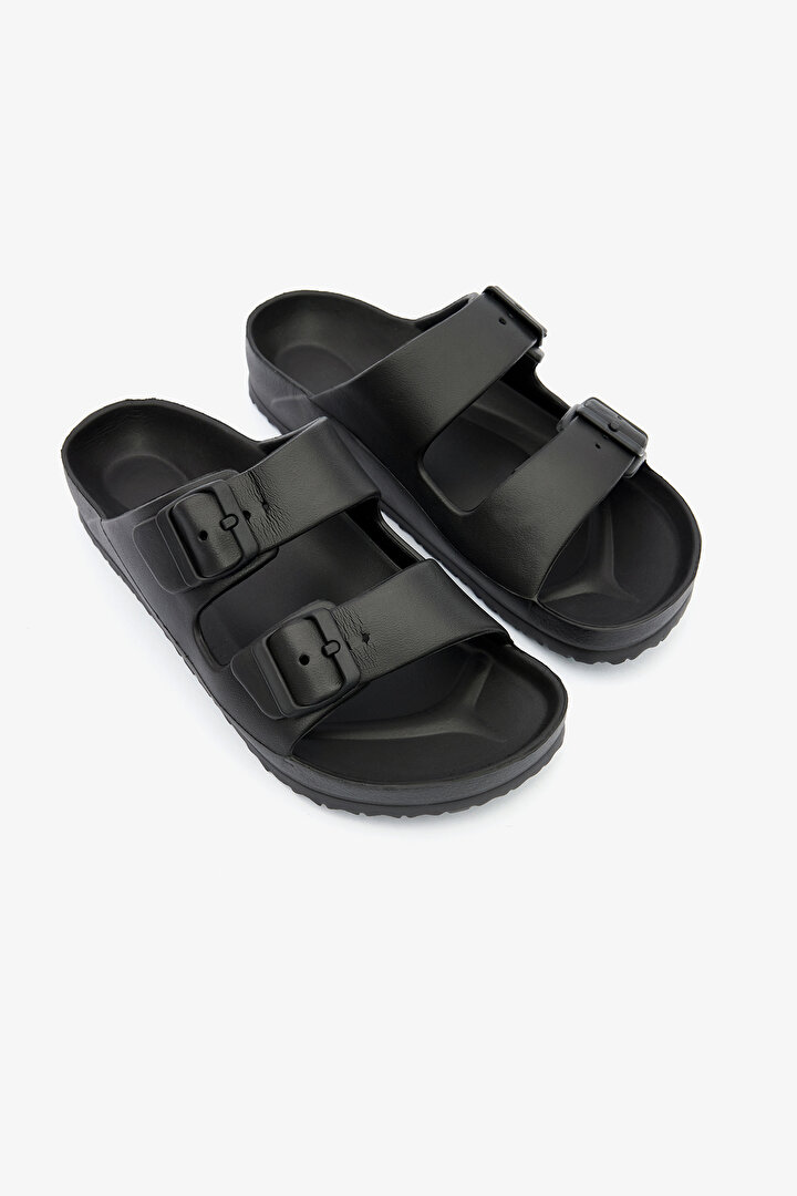 Black Melange Plassy Slippers - 1