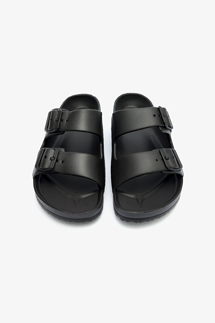 Black Melange Plassy Slippers - 2