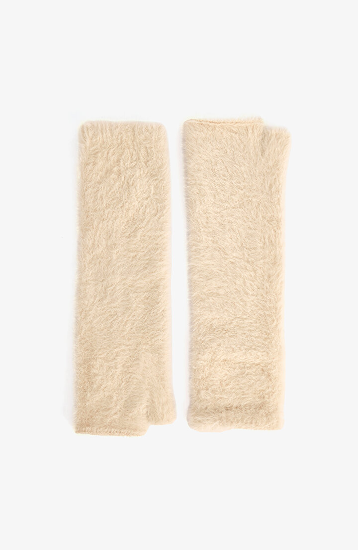 Ekru Yumuşak Dokulu Uzun Eldiven - 1