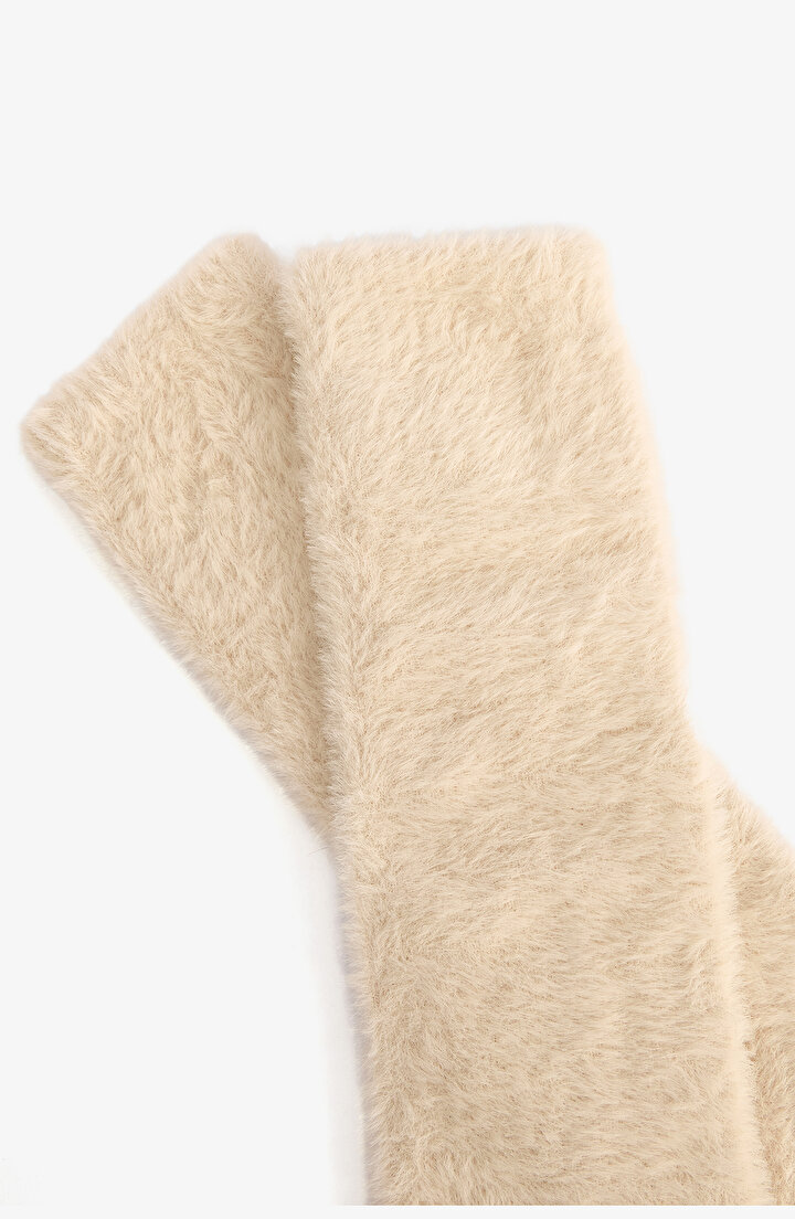 Ekru Yumuşak Dokulu Uzun Eldiven - 2