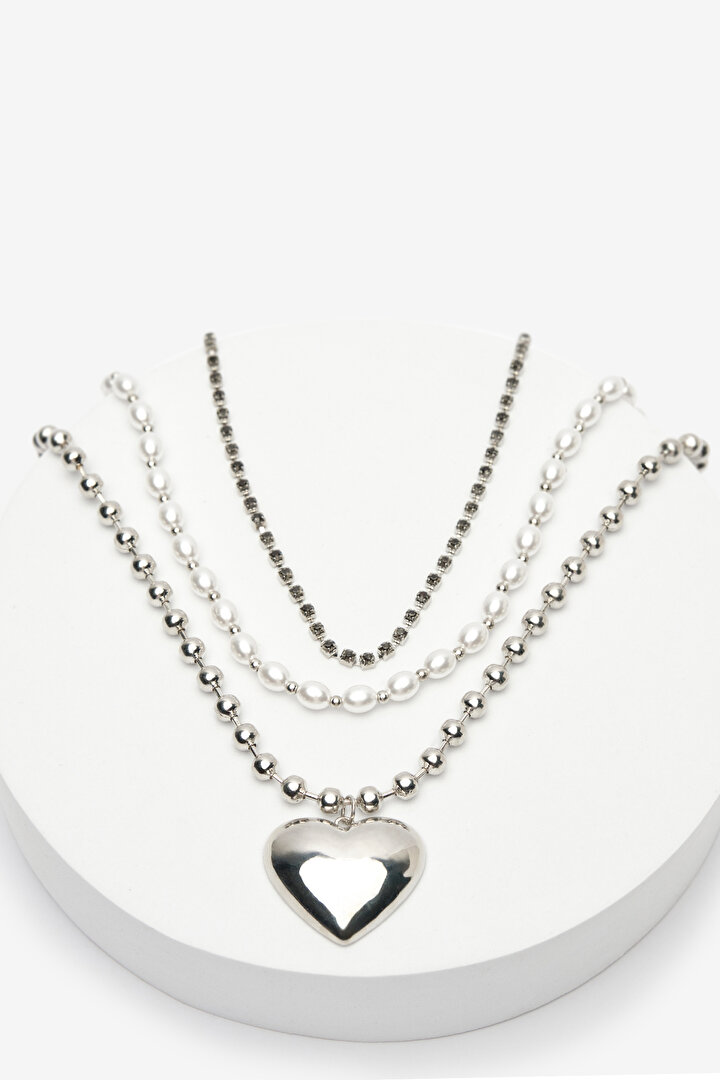 Heart Silver Necklace Set - 1