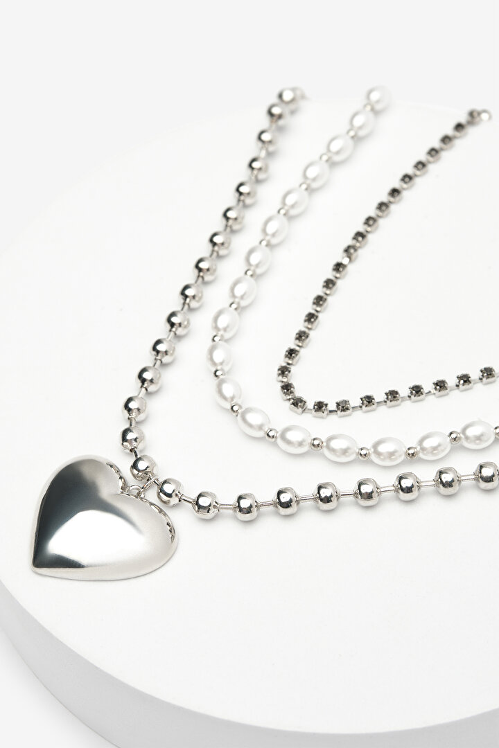 Heart Silver Necklace Set - 2