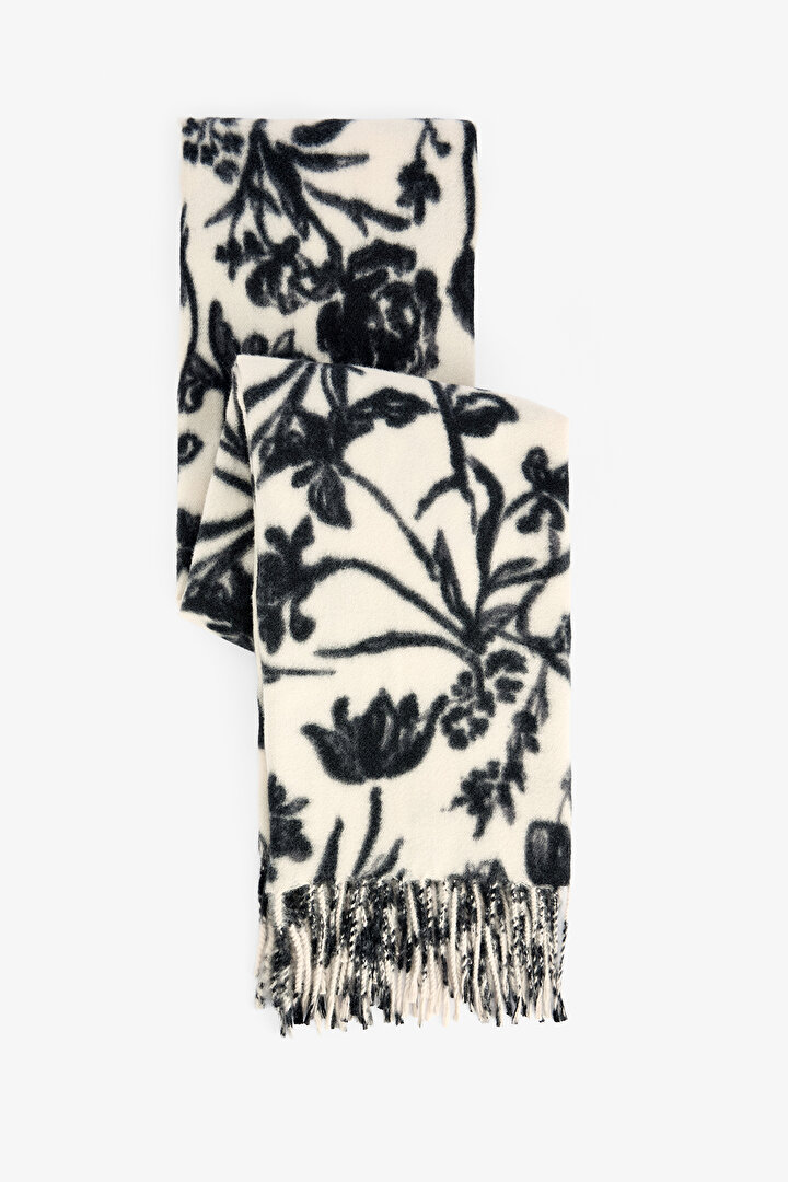 Renkli Flower Çizgili Yumuşak Dokulu Atkı - 1