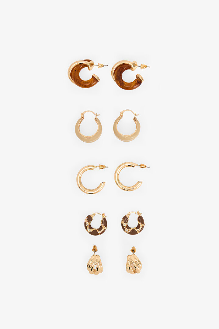 Gold Color Alen 5-Piece Earring Set - 1