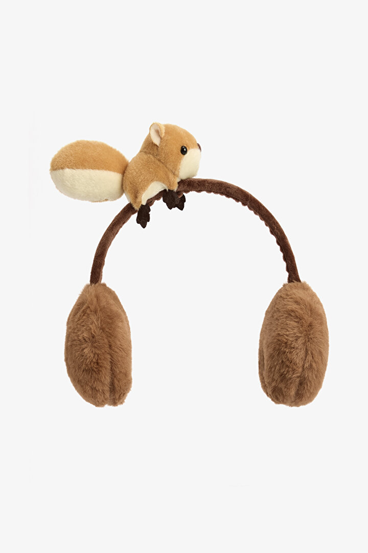 Kahverengi Kız Çocuk Sincaplı Kulaklık - 1