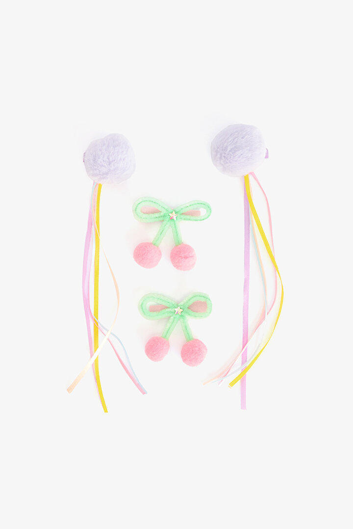 Colorful Girls Pompom 4-Piece Hair Clip Set - 1