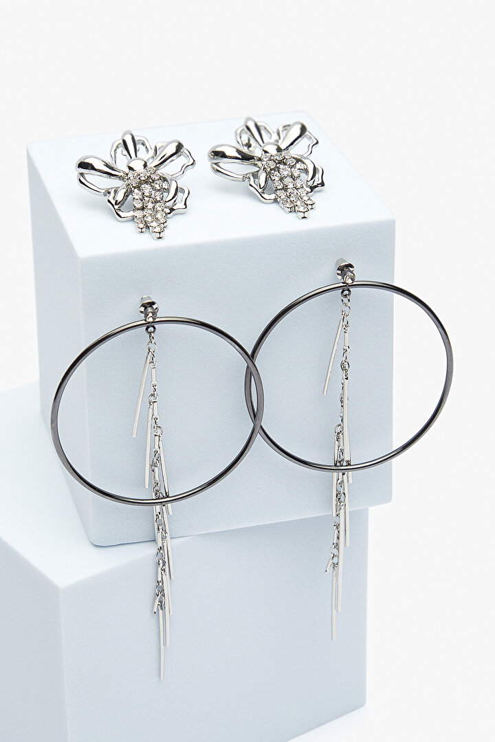 Gala Gümüş Rengi Küpe Set - 1