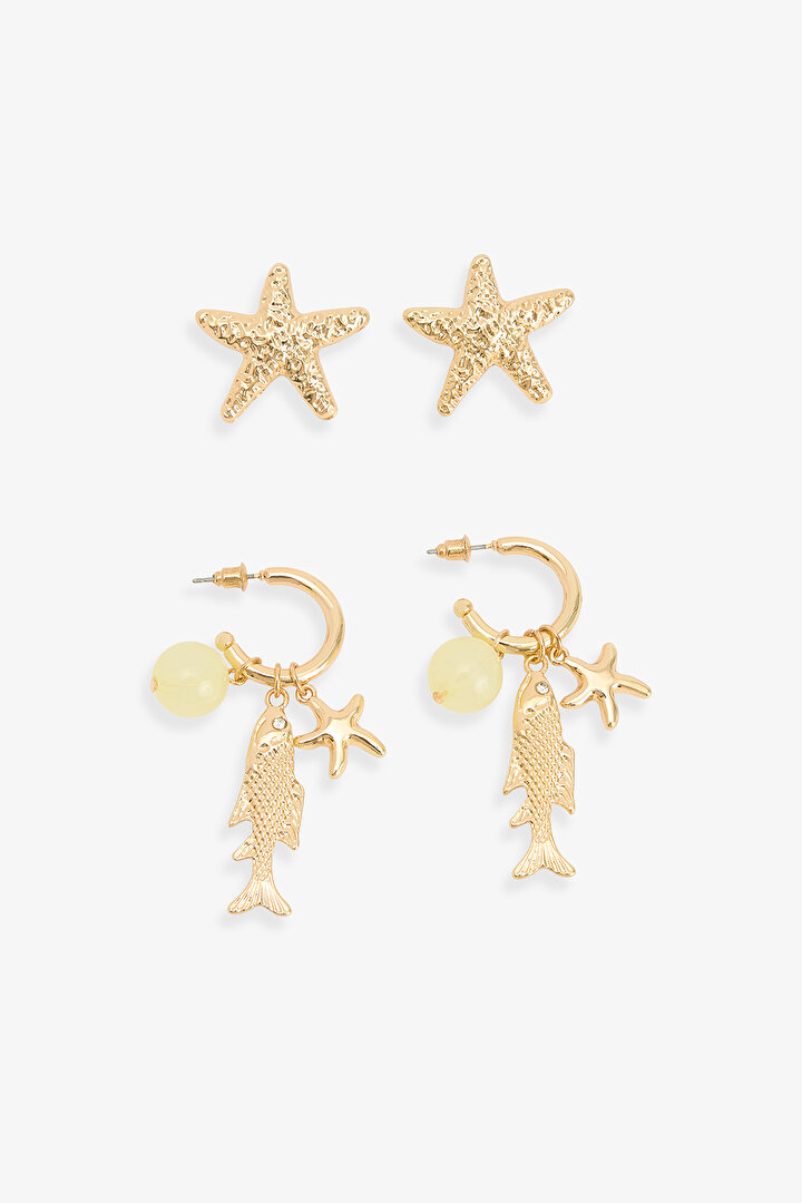 Altın Rengi Melani Küpe Seti - 1