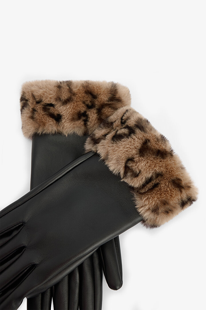 Leopar Desenli Suni Deri Eldiven - 2