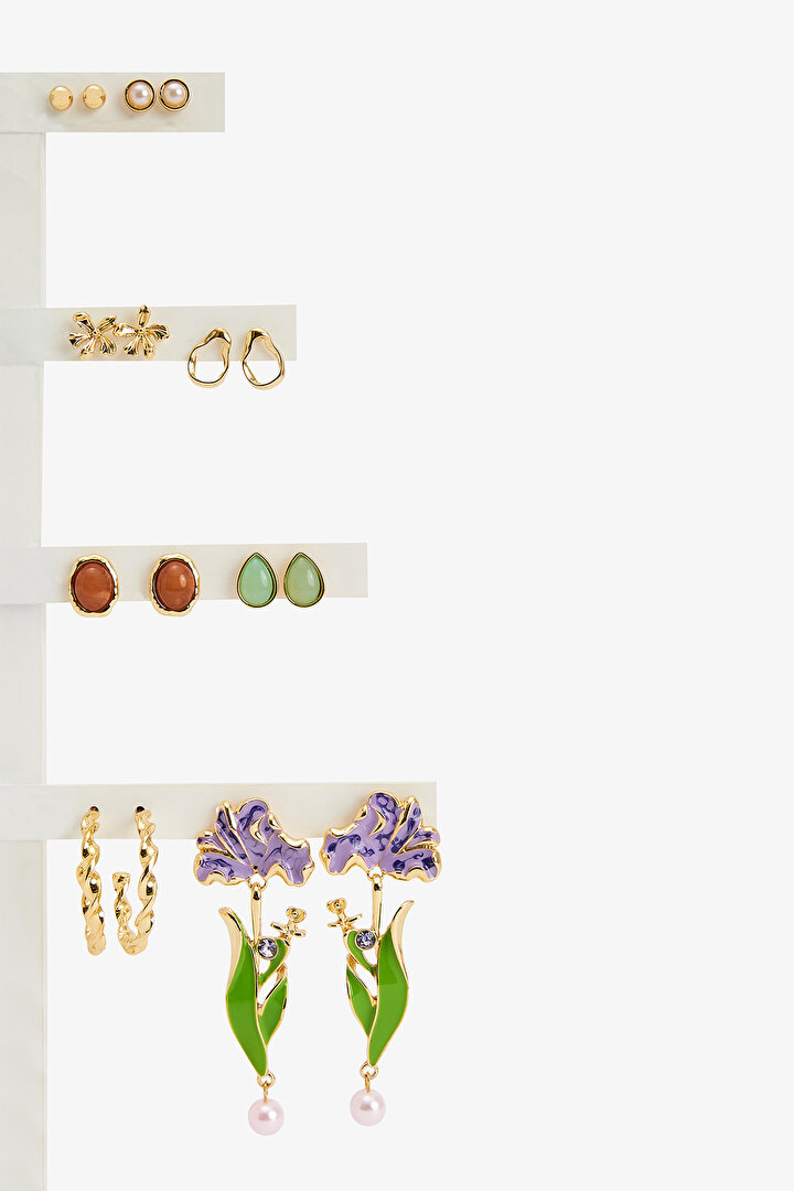 Gold Mix Flower Earring Set - 1