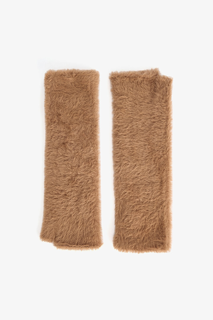 Light Brown Soft Textured Long Gloves - 1