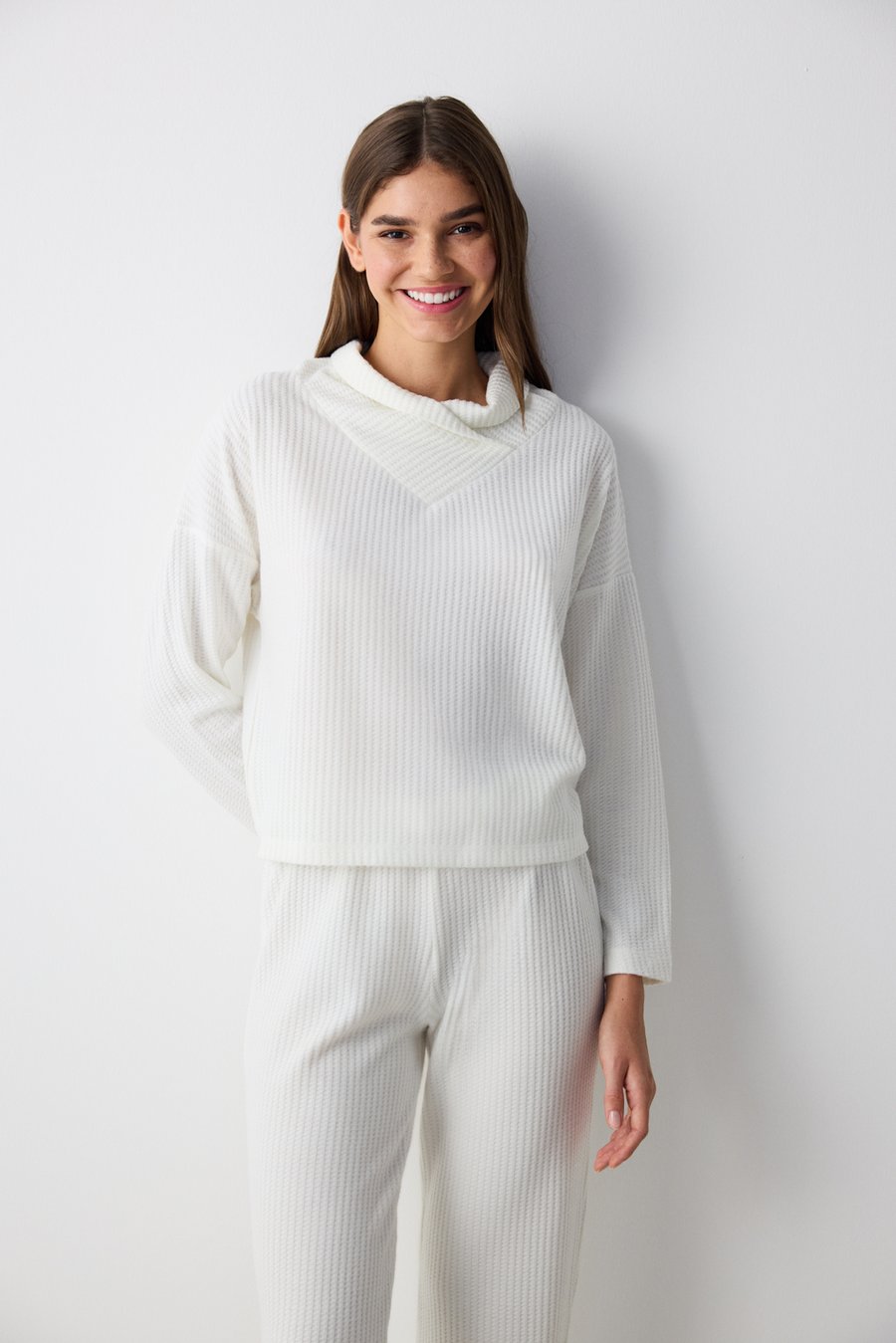 Mila Waffle Pants Ecru PJ Set