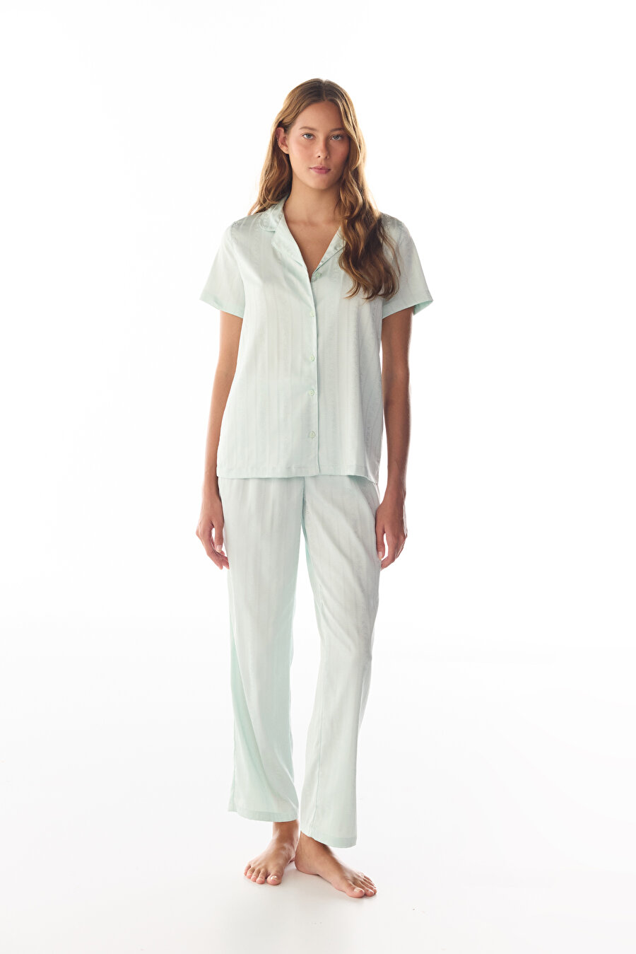 Mint Aurora Saten Çiçekli Pijama Takımı