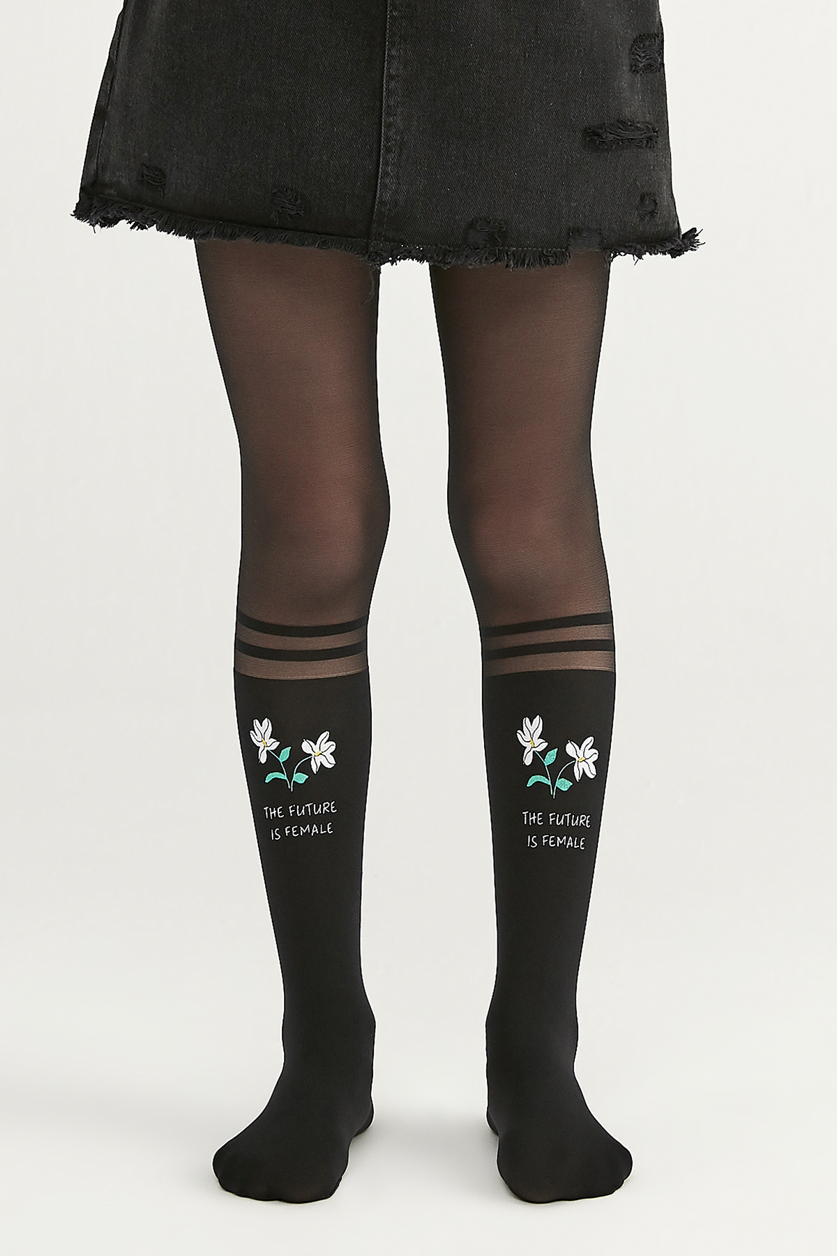 Penti Siyah Kız Çocuk Desenli Külotlu Çorap. 1