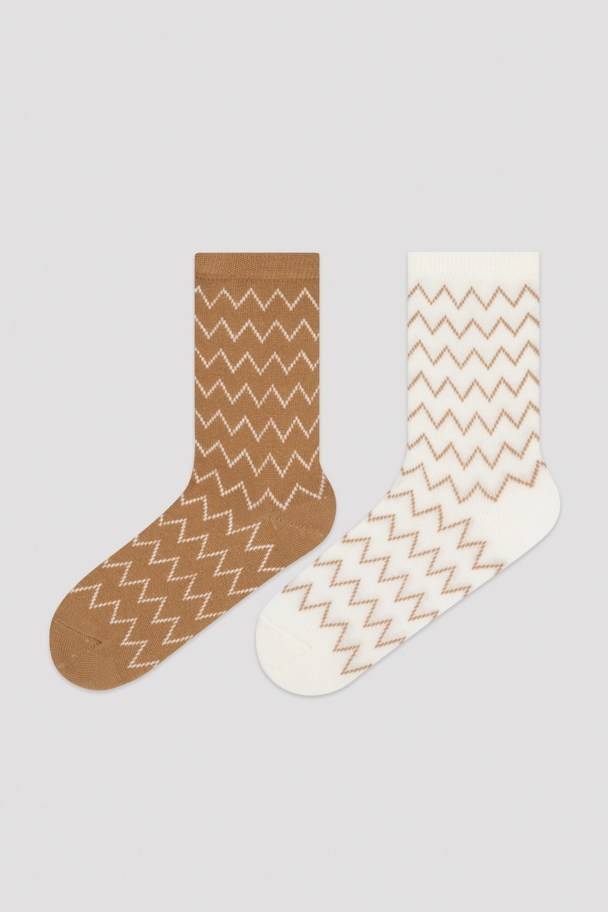 Penti Kahverengi Zigzag Desenli 2'li Soket Çorap. 1