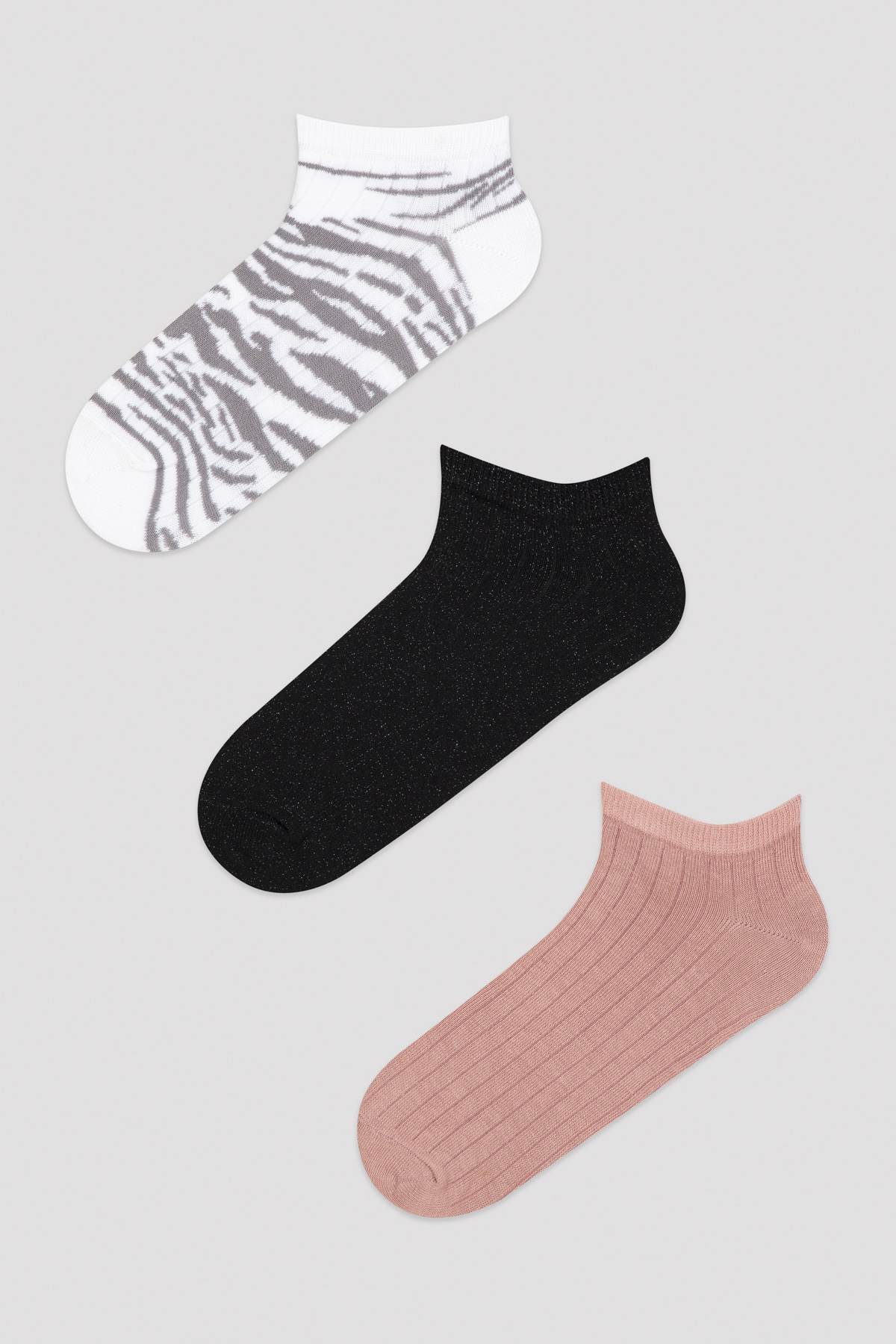 Penti Siyah Pembe Multi Zebra 3lü Patik Çorap. 1