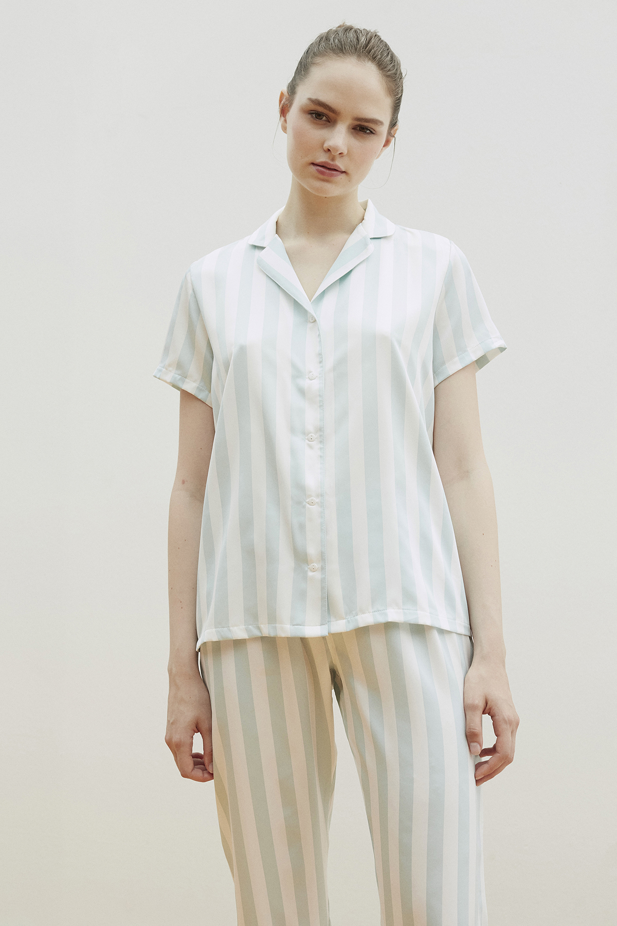 Penti Çok Renkli Stripy Saten Gömlek Pantolon Pijama Takımı. 1
