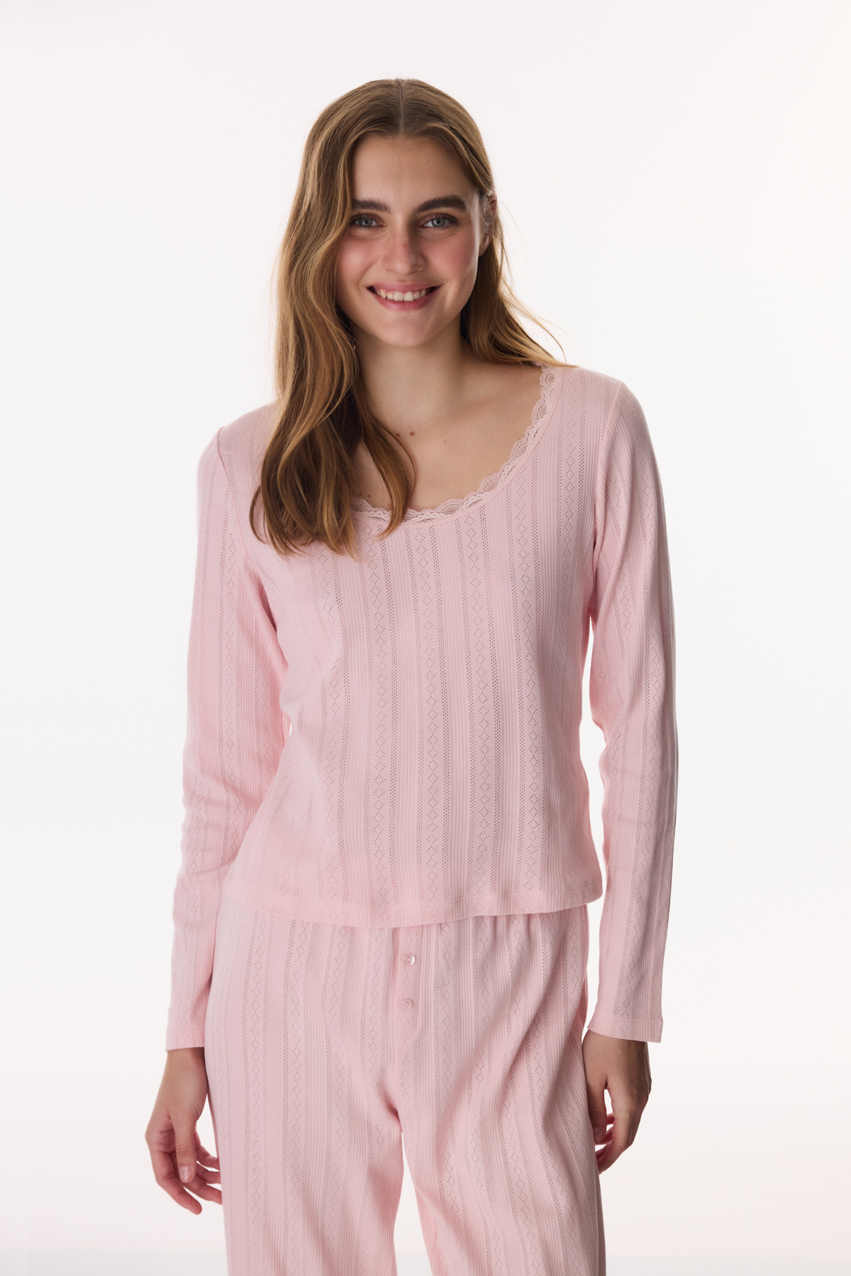 Penti Lotus Pointel Pamuklu Tişört Pijama Üstü Pembe