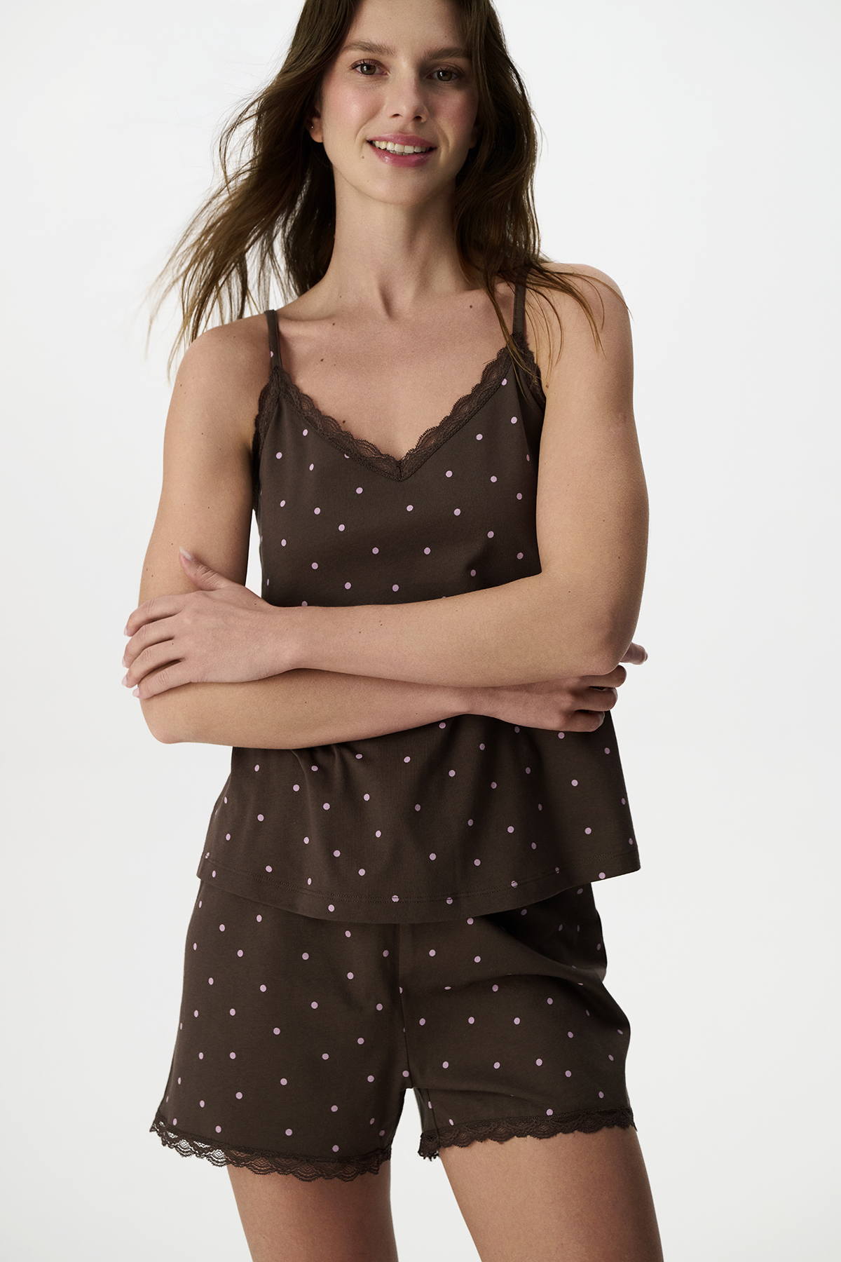 Penti Kahverengi Leila Dotted Pamuklu Şortlu Pijama Takımı