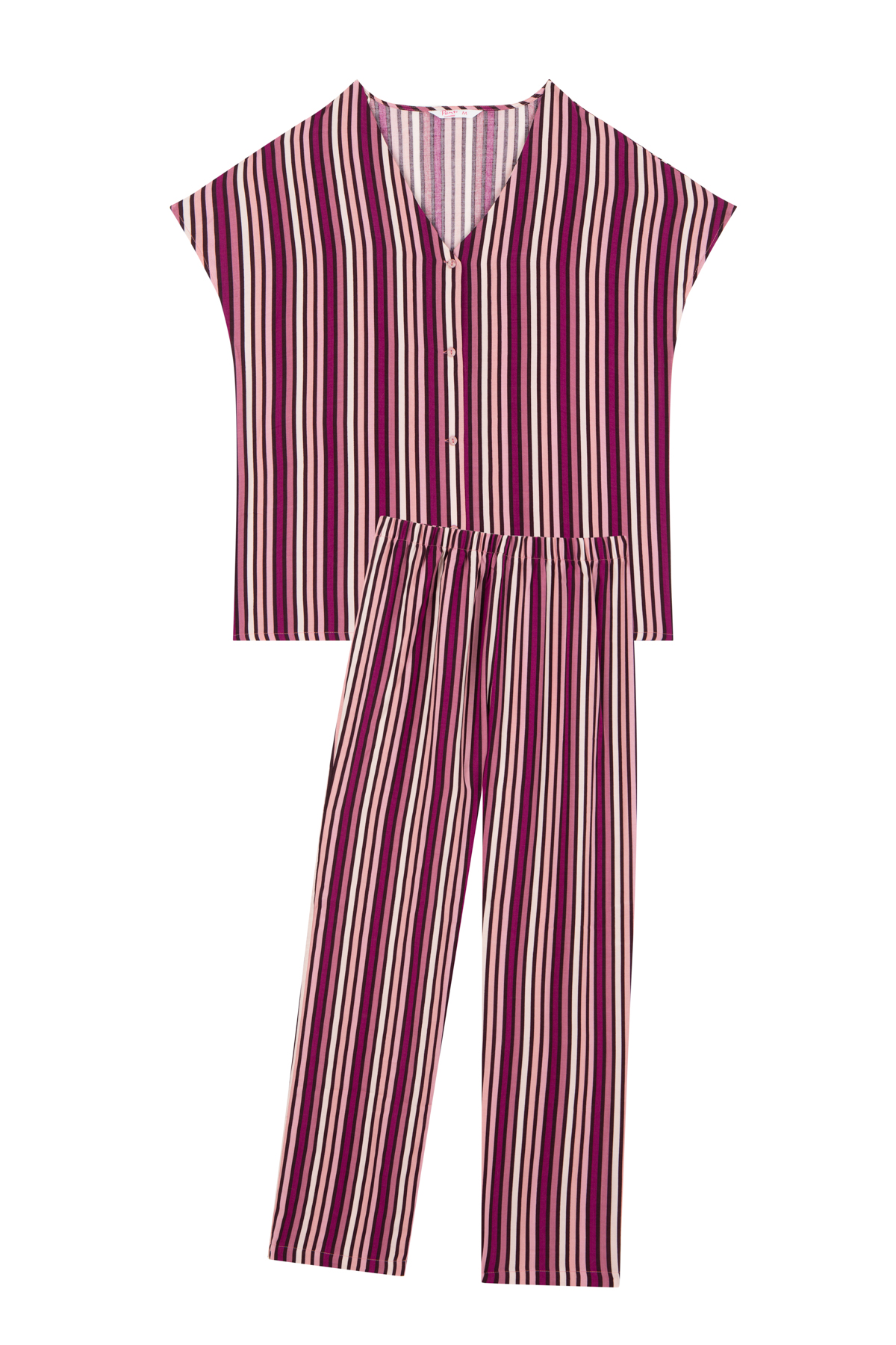 Penti Mürdüm Burgundy Stripe SS Gömlek Pantolon Pijama Takımı. 1